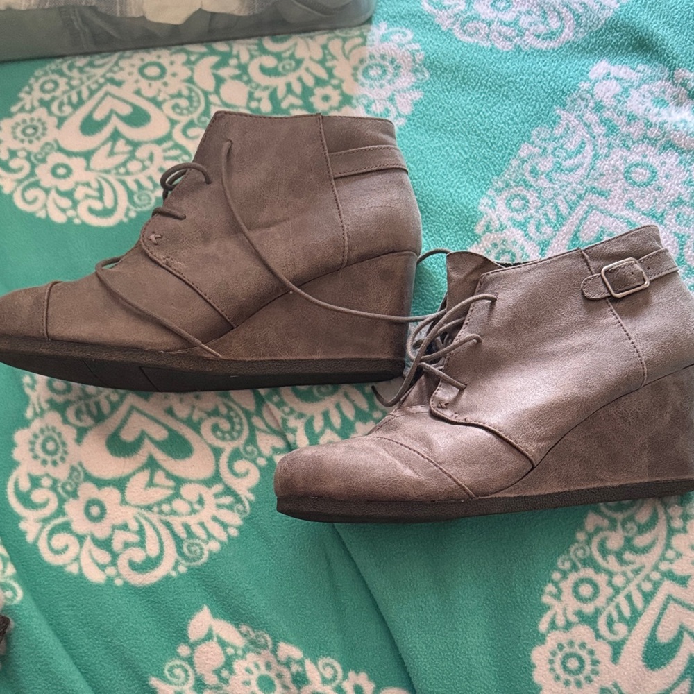 Maurices Taupe Lace-Up Wedge Ankle Boots